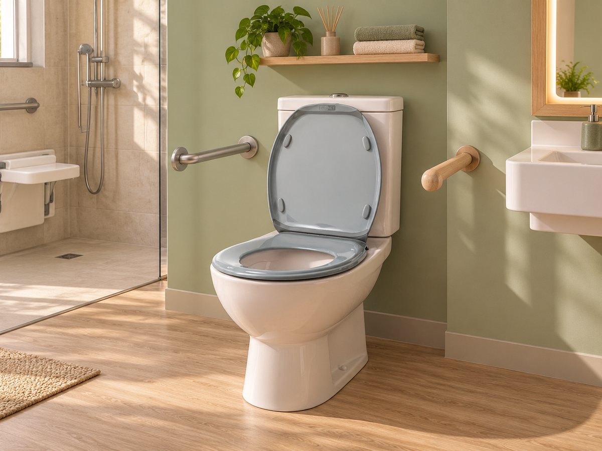 Illustration : abattant WC Lalunet’ Gris clair / Gris dans une salle de bain d’EHPAD
